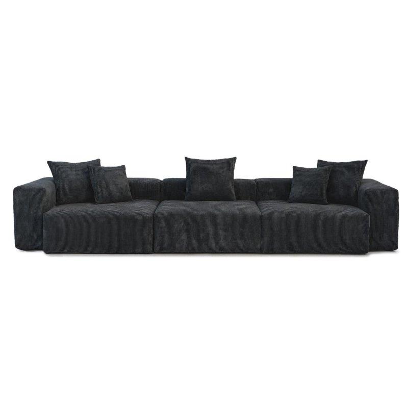 Bej Fitilli Kumaş Derin Oturumlu 3 Kişilik 5 Yastıklı Bohem Koltuk - 360 cm - 283873