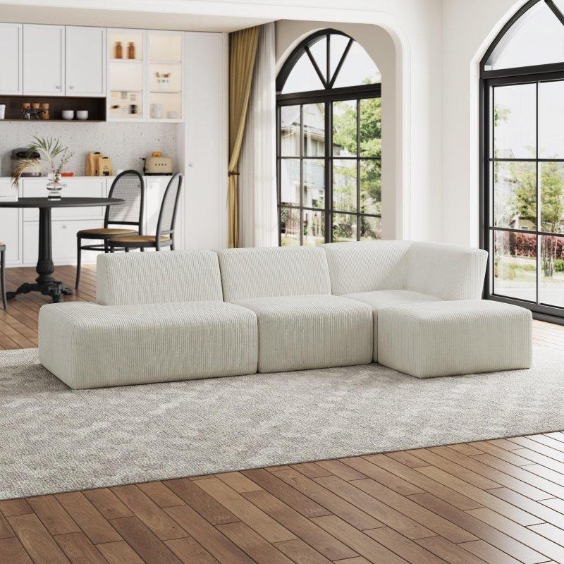 Bej Fitilli Kumaş Kurulumsuz Modüler Köşe Koltuk - 255836