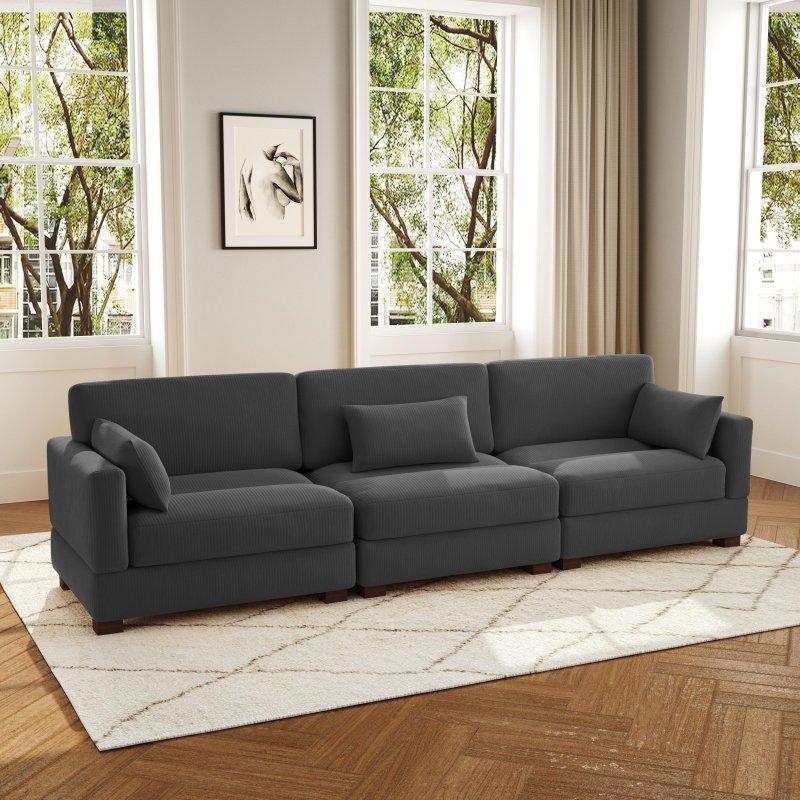 Bej Fitilli Kumaş Masif Ahşap Modüler Ayarlanabilir Başlıklı Bohem Koltuk - 313x88x85 cm - 293749