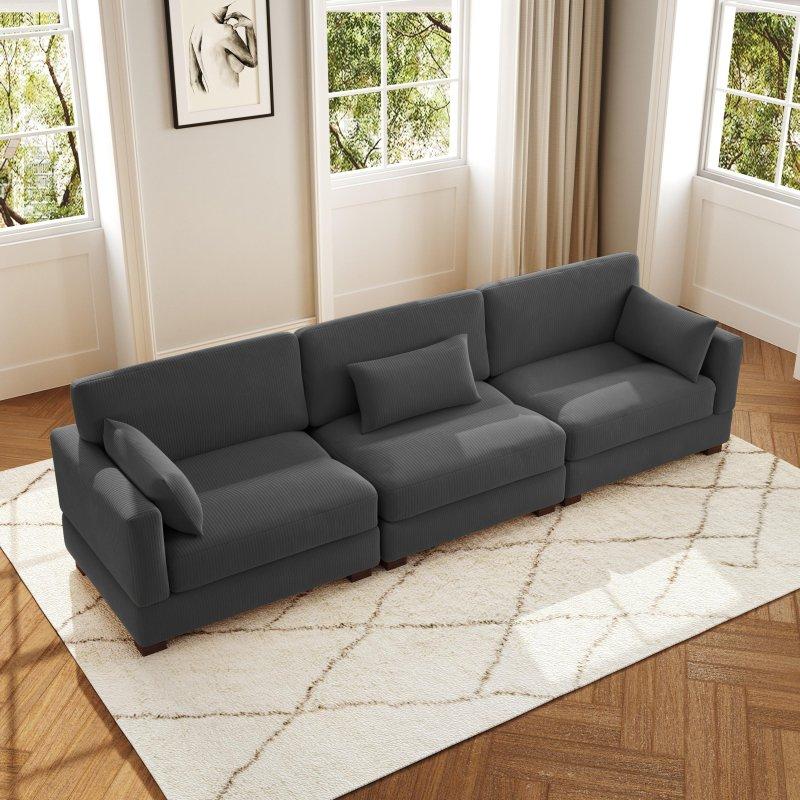 Bej Fitilli Kumaş Masif Ahşap Modüler Ayarlanabilir Başlıklı Bohem Koltuk - 313x88x85 cm - 293749