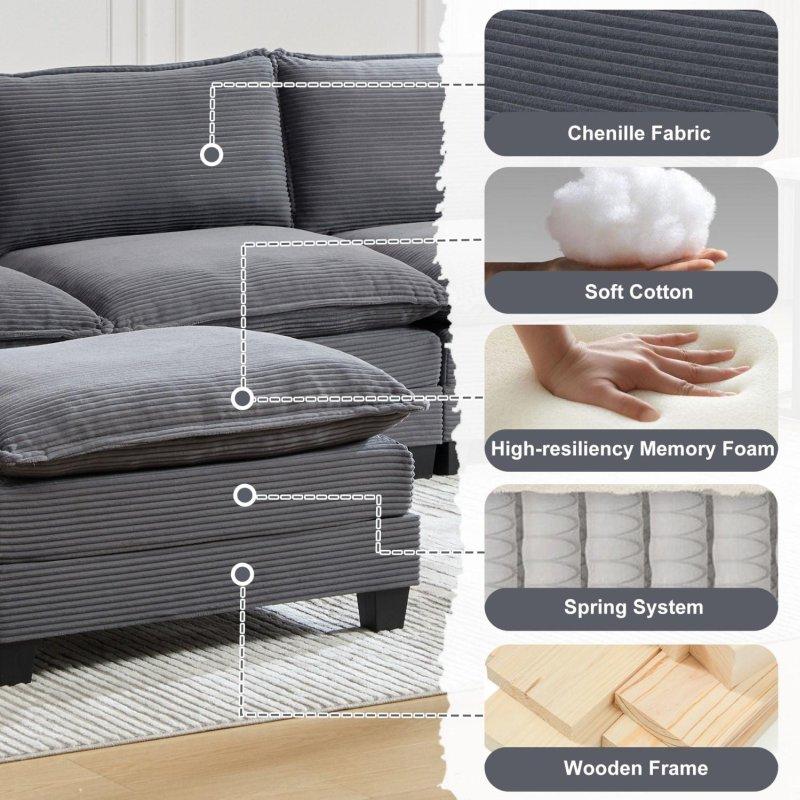Bej Fitilli Kumaş Modüler Hareketli Puflu Köşe Koltuk - 262 cm - 260076