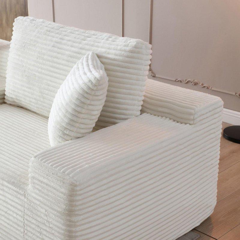 Bej Fitilli Kumaş Modüler Saklama Alanlı Puflu Köşe Koltuk - 282 cm - 256586