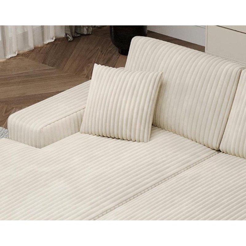 Bej Fitilli Kumaş Yataklı ve Saklama Bölmeli U Köşe Koltuk - 202 cm - 257780