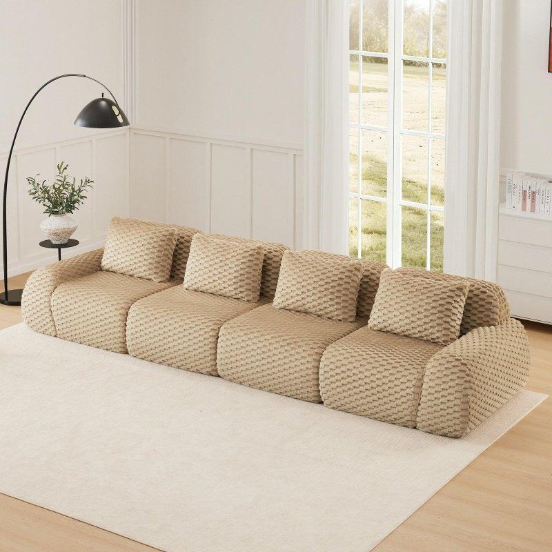 Bej Flanel Kumaş Modüler Kapitoneli Bohem Koltuk - 291 cm - 283940