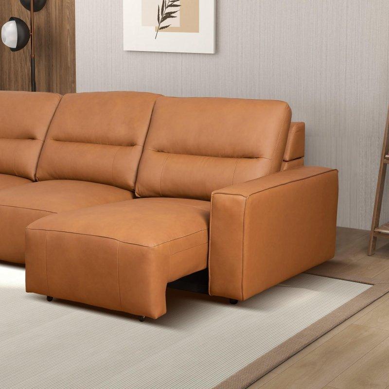 Bej Hakiki Deri Elektrikli Yataklı 3 Kişilik Bohem Koltuk - 298x120 cm - 281356