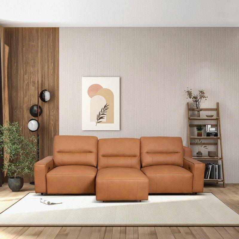 Bej Hakiki Deri Elektrikli Yataklı 3 Kişilik Bohem Koltuk - 298x120 cm - 281356