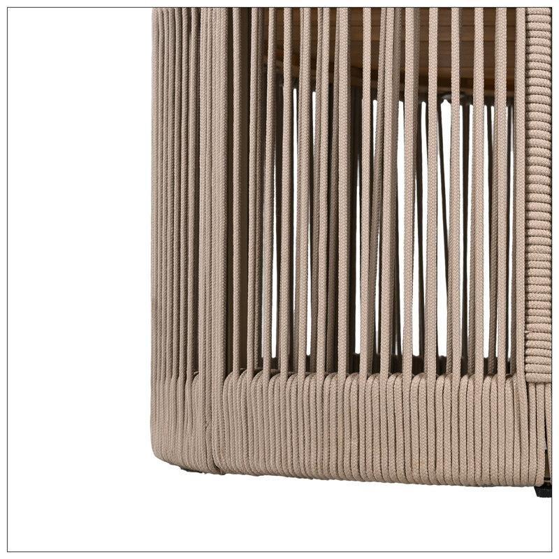 Bej Halat Örgü Kaideli Doğal Akasya Ağacı Yuvarlak Orta Sehpa - 67x37 cm - 245137