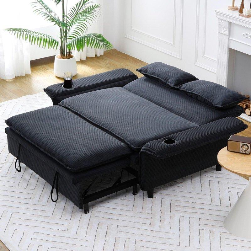 Bej Harf Desenli Kumaş Yataklı ve Bardaklıklı Bohem Koltuk - 167 cm - 282222