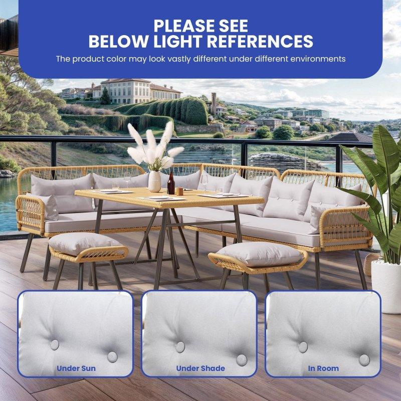 Bej Hasır Minderli 6 Parça Köşe Bahçe Takımı - 232x178 cm - 273805