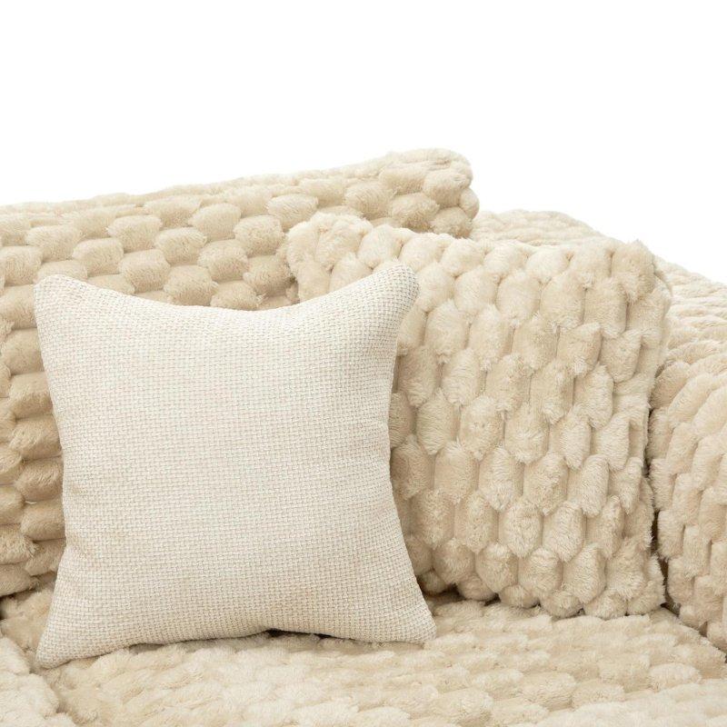 Bej Kabarcık Dokulu Kadife Modüler 2 Puflu U Şekilli Köşe Koltuk - 344 cm - 260292