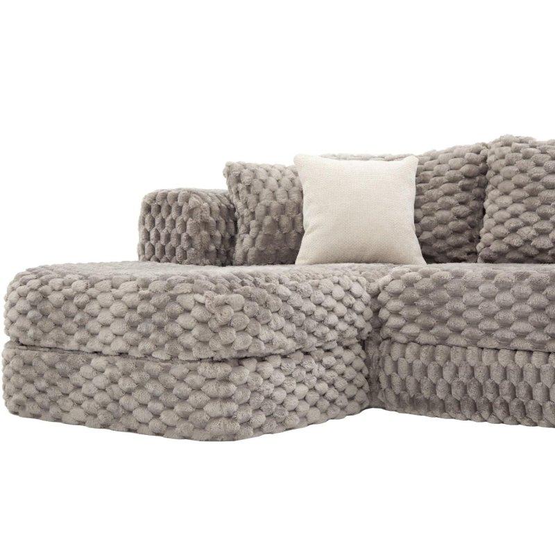 Bej Kabarcık Kadife Modüler U Şekilli Köşe Koltuk İki Adet Puflu - 344x158 cm - 257479