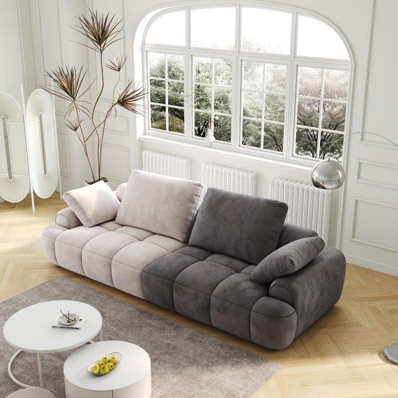 Bej Kadife 3 Kişilik Modern Bohem Koltuk - 220 cm - 277583