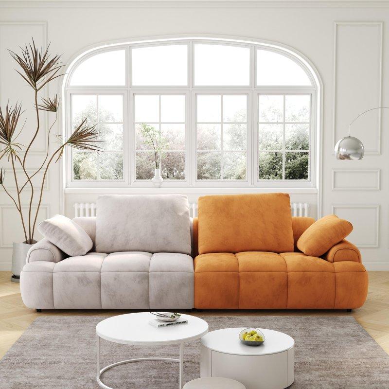 Bej Kadife 3 Kişilik Modern Bohem Koltuk - 220 cm - 277583