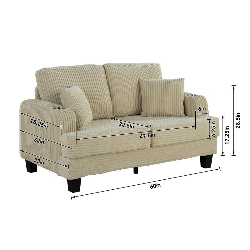 Bej Kadife Bardaklıklı ve Yan Cepli İkili Bohem Koltuk - 155 cm - 286565