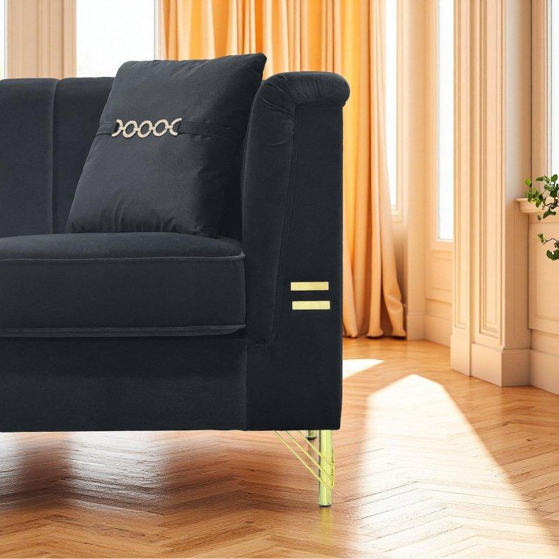 Bej Kadife Dikey Kapitoneli Gold Metal Ayaklı Bohem Koltuk - 213 cm - 286558