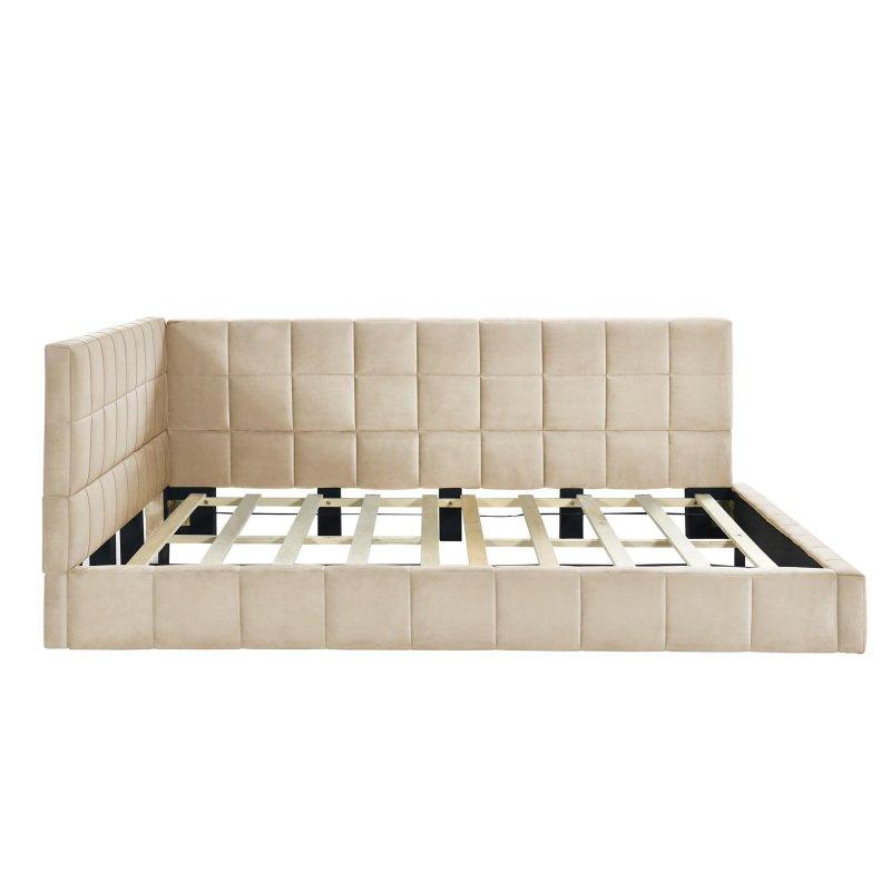 Bej Kadife Döşemeli Ahşap Kolçaklı Daybed Karyola - 206x152 cm - 330158