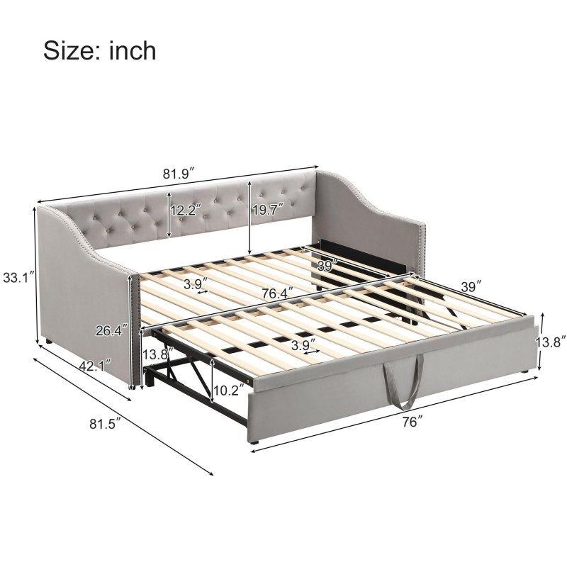 Bej Kadife Döşemeli Yavru Yataklı Daybed Karyola - 330477