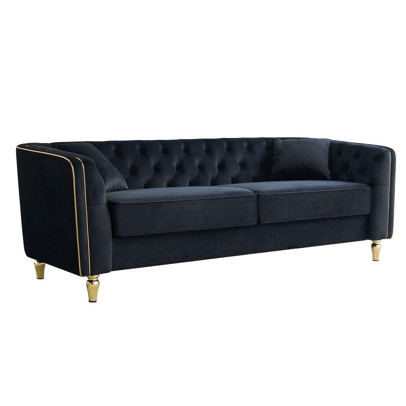 Bej Kadife Düğme Detaylı Gold Metal Ayaklı Bohem Koltuk - 222 cm - 285491