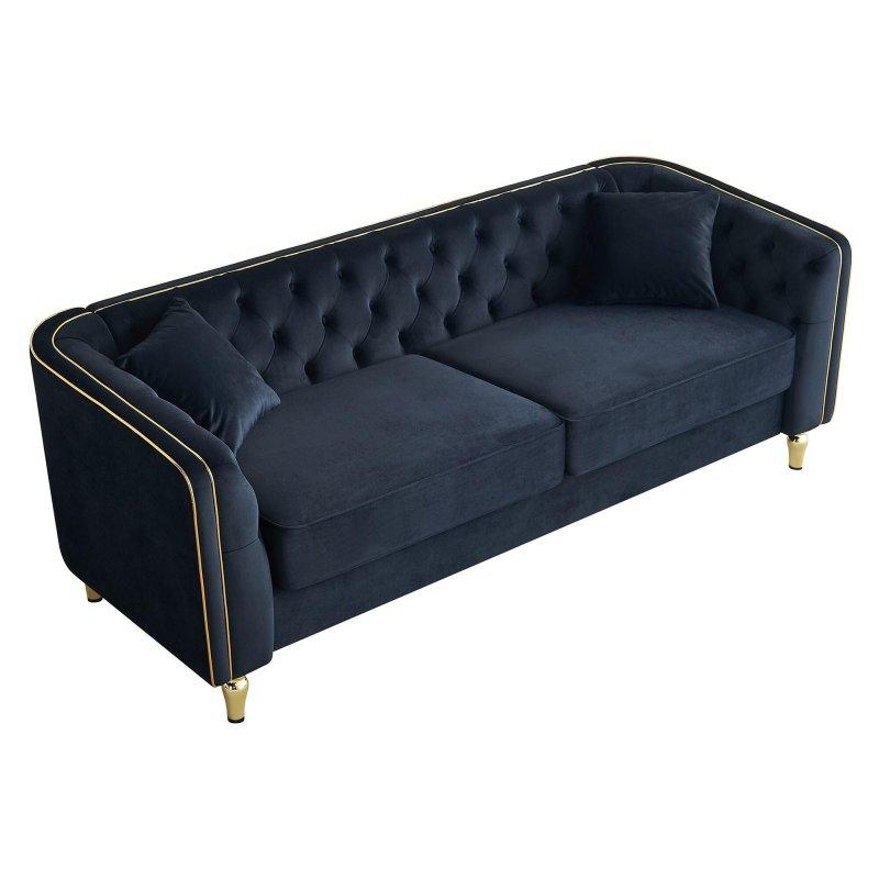 Bej Kadife Düğme Detaylı Gold Metal Ayaklı Bohem Koltuk - 222 cm - 285491