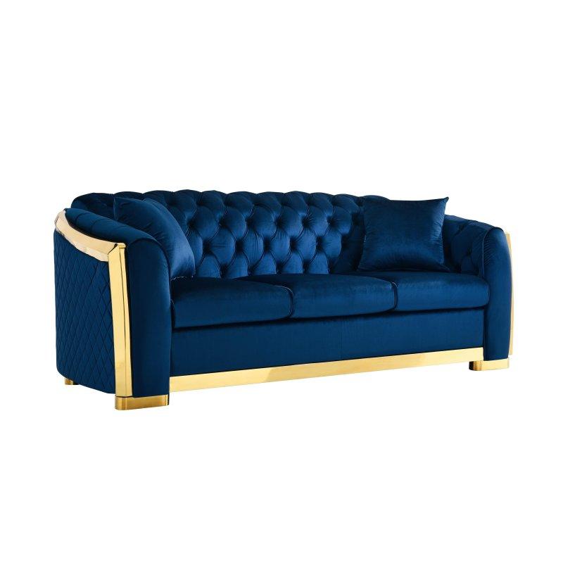 Bej Kadife Gold Detaylı Kapitoneli Modüler 3 Kişilik Bohem Koltuk - 214 cm - 294521