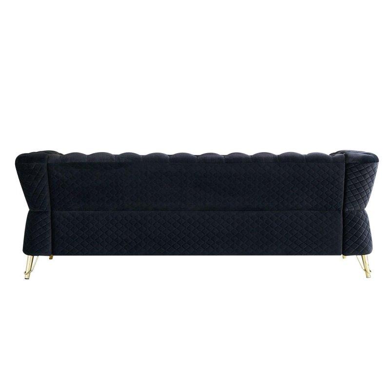 Bej Kadife Gold Metal Detaylı Kapitoneli 3 Kişilik Bohem Koltuk - 222 cm - 287066