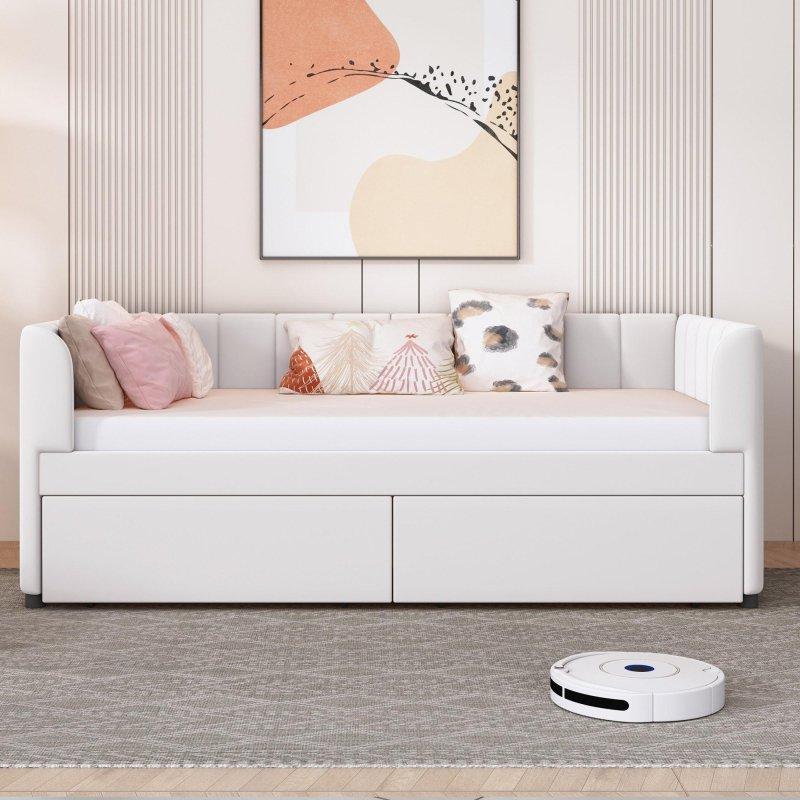 Bej Kadife Kumaş Ahşap 2 Çekmeceli Ergonomik Sırtlıklı Daybed Karyola - 203x107 cm - 330117 Bej Kadife Kumaş Ahşap 2 Çekmeceli Ergonomik Sırtlıklı Daybed Karyola - 203x107 cm - 330117