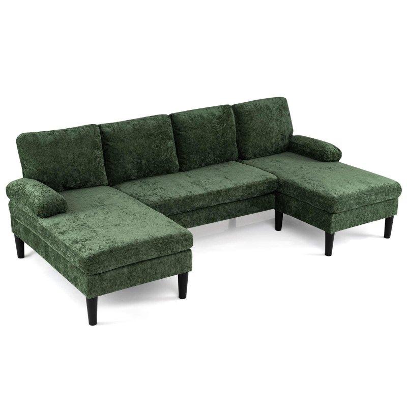 Bej Kadife Kumaş Çift Şezlonglu U Şekilli Köşe Koltuk - 258x126x73 cm - 256939