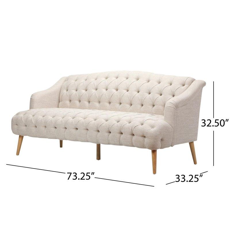 Bej Kadife Kumaş Kapitoneli Huş Ağacı Ayaklı 3 Kişilik Bohem Koltuk - 187x85 cm - 284984