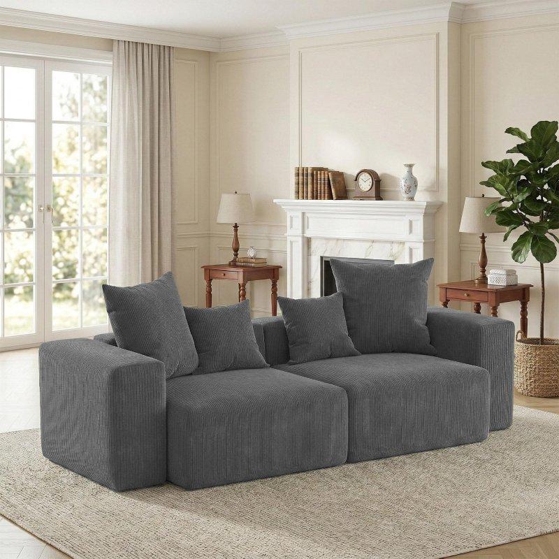 Bej Kadife Kumaş Modüler Kurulum Gerektirmeyen Bohem Koltuk - 204x101 cm - 278011