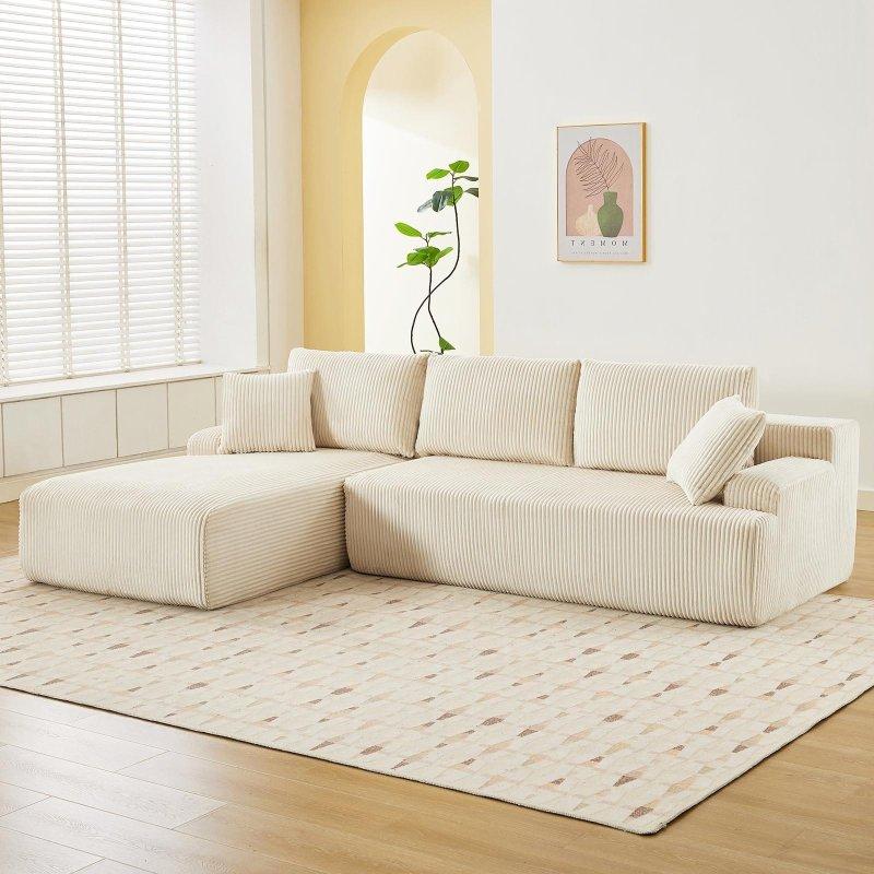 Bej Kadife Kumaş Modüler L Şezlonglu Derin Oturumlu Bohem Koltuk - 270 cm - 283777