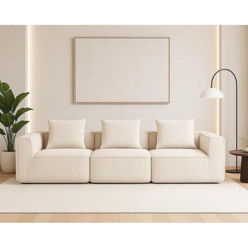 Bej Kadife Kumaş Modüler Yastık Sırtlı Bohem Koltuk - 284x104x63 cm - 289862