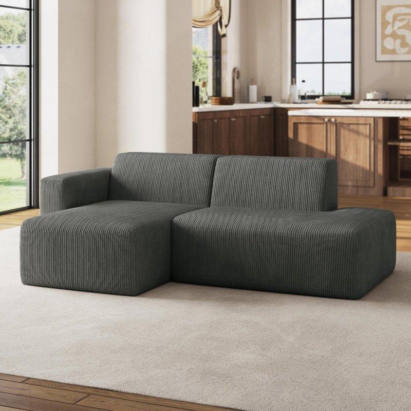 Bej Kadife Kumaş Montajsız Modüler Köşe Koltuk - 220x150 cm - 258160