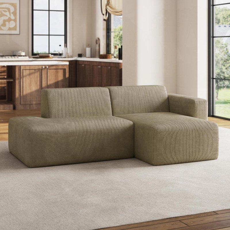 Bej Kadife Kumaş Montajsız Modüler Köşe Koltuk - 220x150 cm - 258160