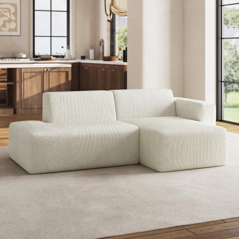 Bej Kadife Kumaş Montajsız Modüler Köşe Koltuk - 220x150 cm - 258160