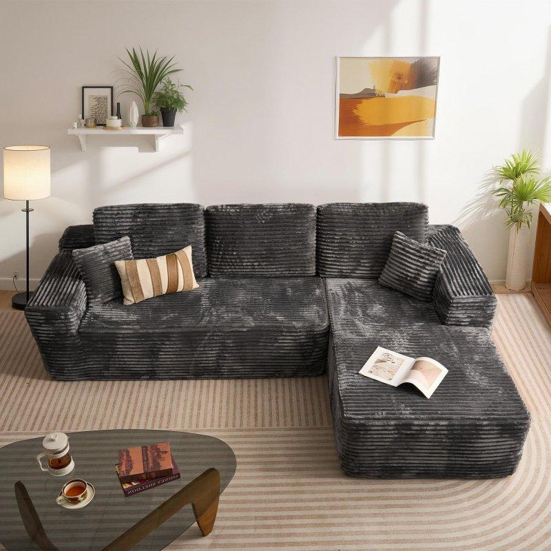 Bej Kadife Kumaş Uzanma Modüllü Modüler Bohem Koltuk - 271x177 cm - 284493