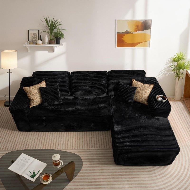 Bej Kadife Kumaş Uzanma Modüllü Modüler Bohem Koltuk - 271x177 cm - 284493