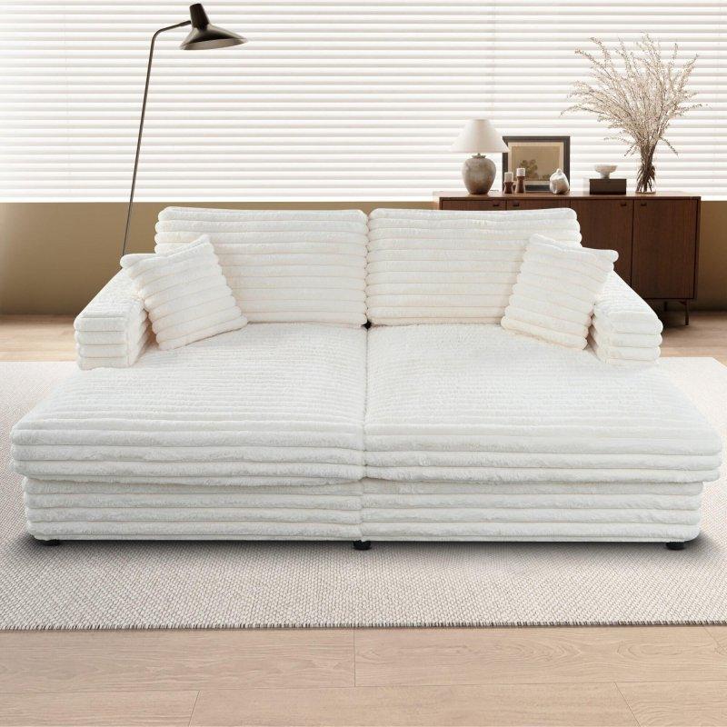 Bej Kadife Kumaş Yataklı Geniş Oturumlu Bohem Koltuk - 219 cm - 280697