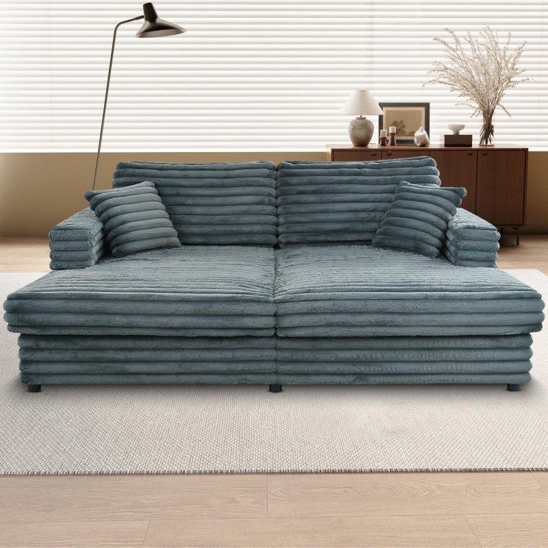 Bej Kadife Kumaş Yataklı Geniş Oturumlu Bohem Koltuk - 219 cm - 280697