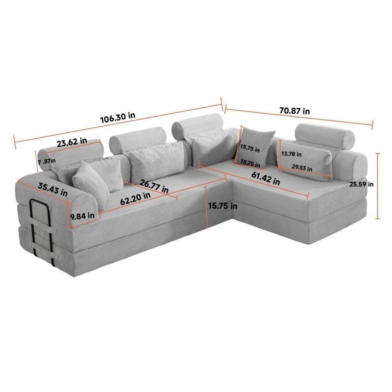 Bej Kadife Kumaş Yataklı Modüler Minderli Köşe Koltuk - 271x181 cm - 260061