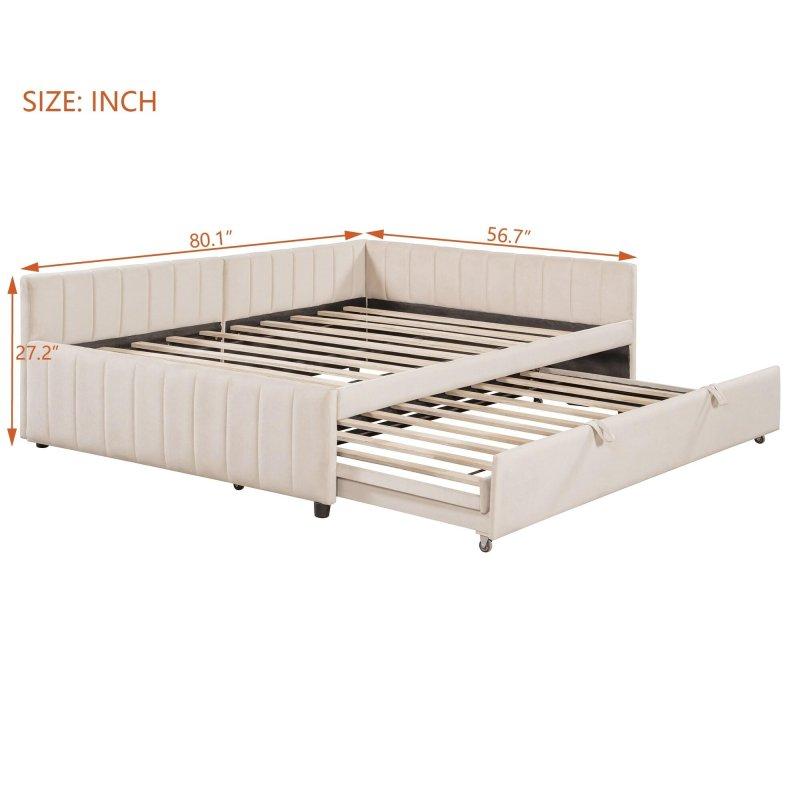 Bej Kadife L Sırtlıklı Açılır Yavru Yataklı Daybed Karyola - 330336