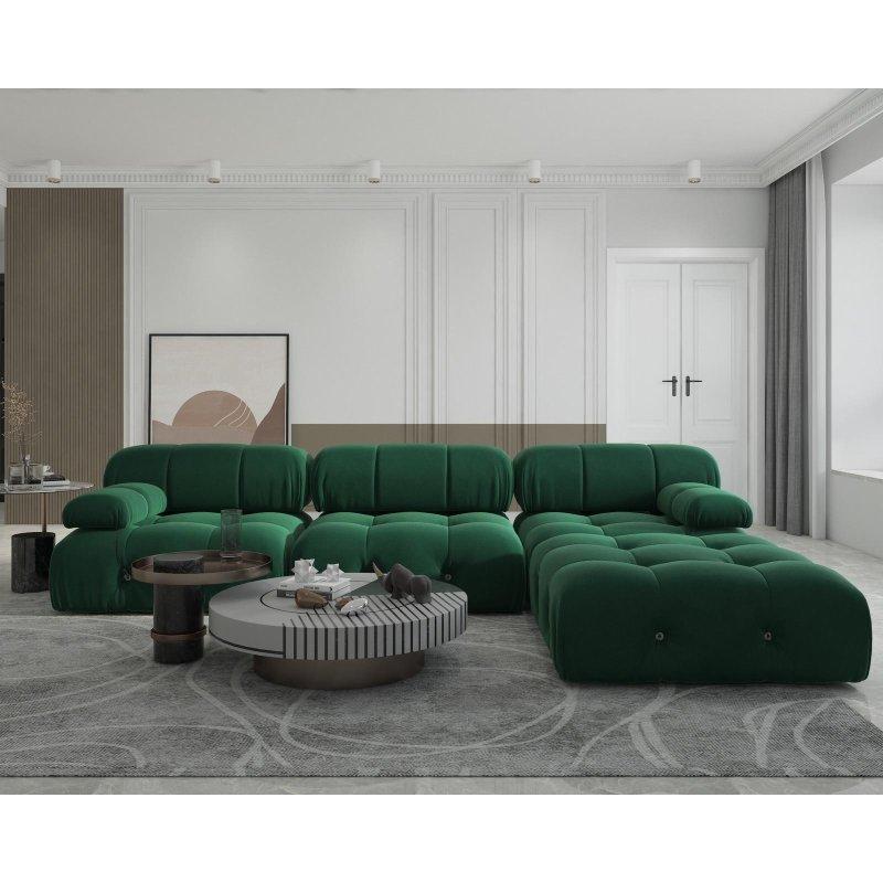 Bej Kadife Masif Ahşap Modüler Puflu Köşe Koltuk - 265x177 cm - 256186
