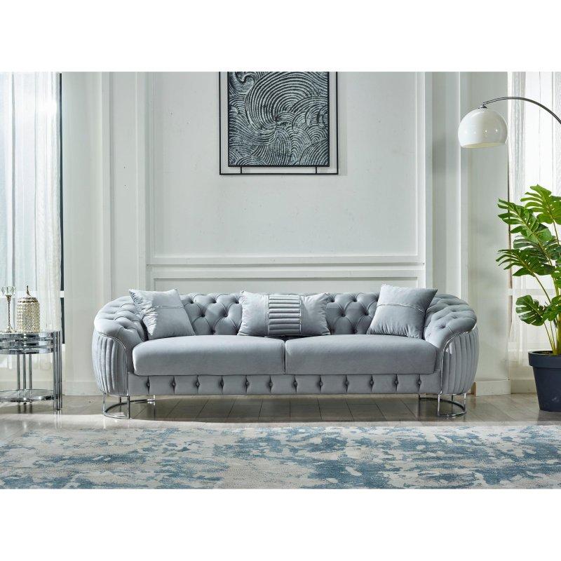 Bej Kadife Metal Ayaklı Kapitoneli Sırtlı Bohem Koltuk - 228 cm - 279994