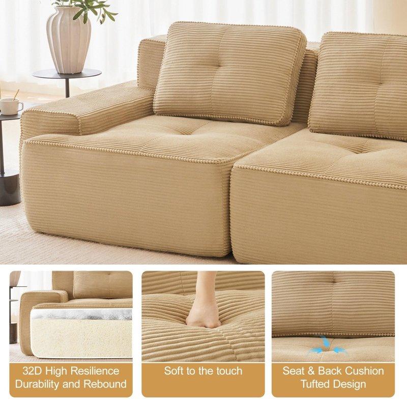 Bej Kadife Modüler Derin Oturumlu Kavisli Kolçaklı Bohem Koltuk - 104x104x84 cm - 289480