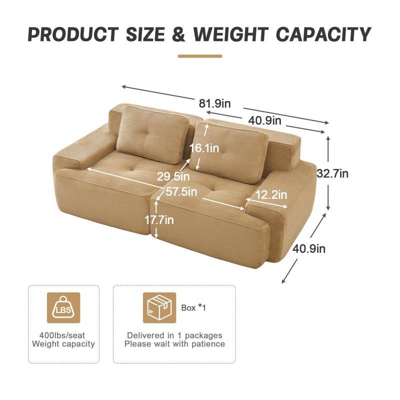 Bej Kadife Modüler Derin Oturumlu Kavisli Kolçaklı Bohem Koltuk - 104x104x84 cm - 289480