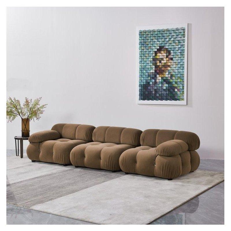 Bej Kadife Modüler El Yapımı Bohem Koltuk - 290 cm - 287919