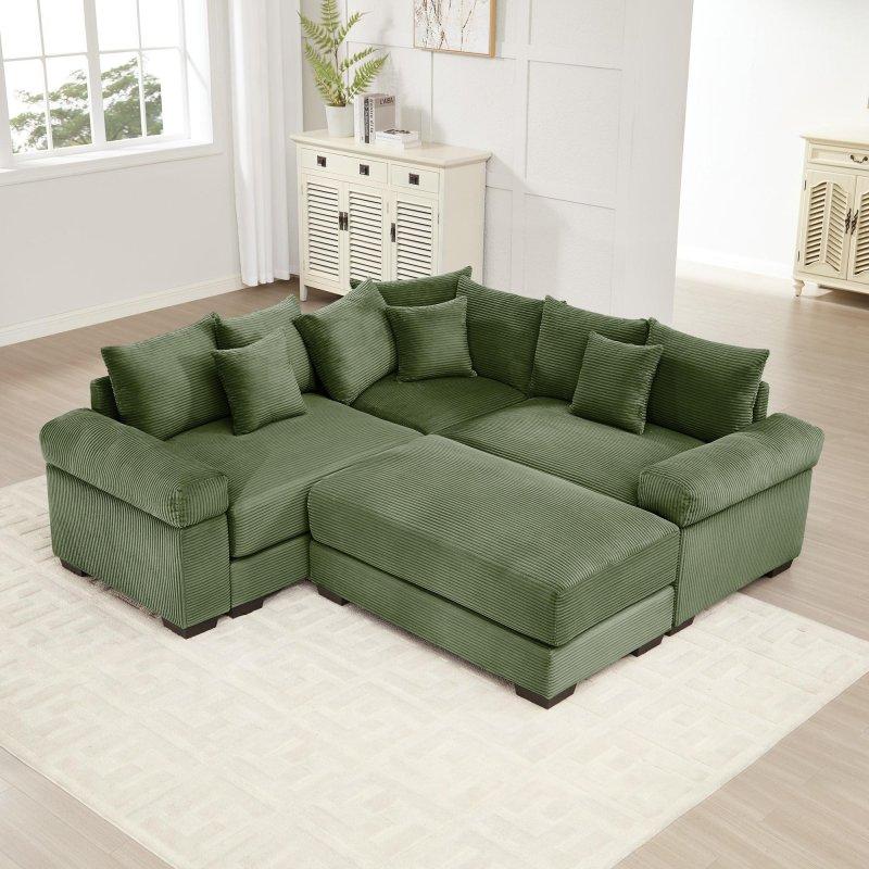 Bej Kadife Modüler Puflu Köşe Koltuk - 201 cm - 257932