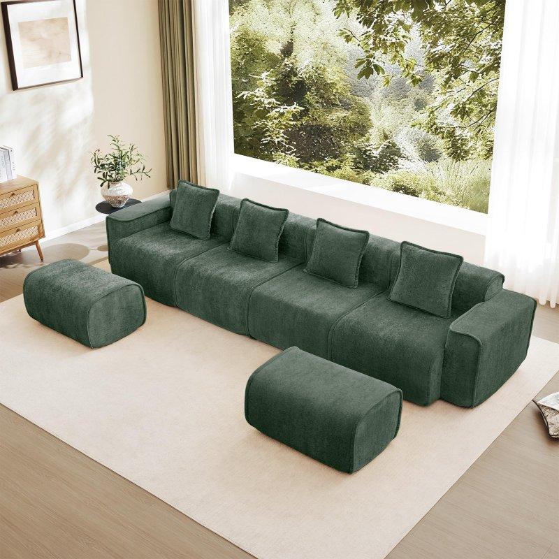 Bej Kadife Modüler U Şekilli Puf Dahil Köşe Koltuk - 352 cm - 255854