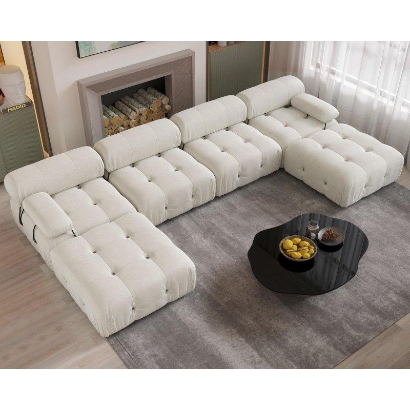 Bej Kadife Modüler U-Şekilli Puf Dahil Köşe Koltuk - 354x178 cm - 258888