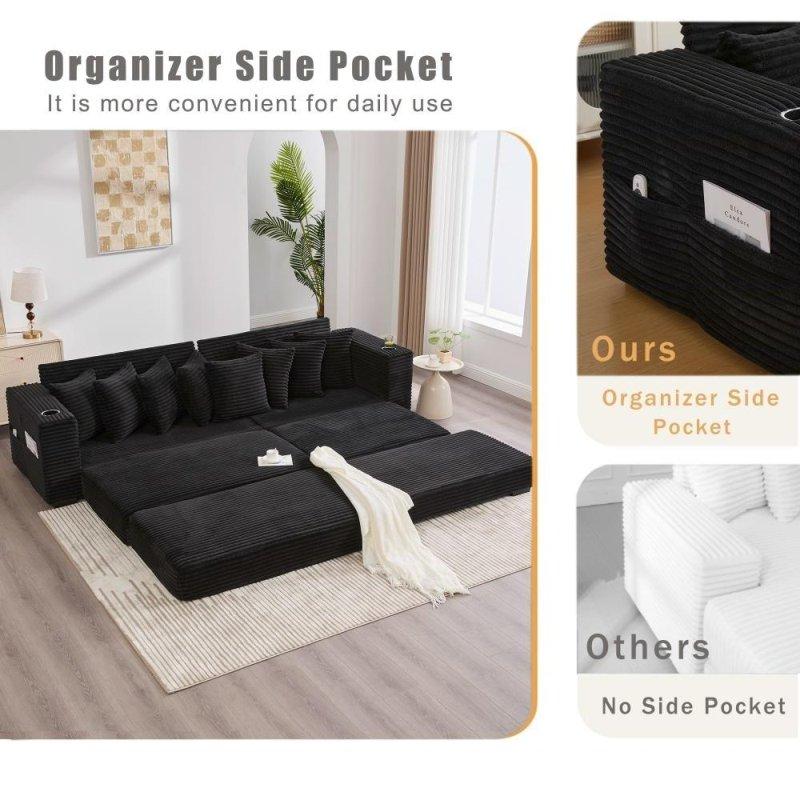 Bej Kadife Modüler Yataklı Puflu Köşe Koltuk - 282x153 cm - 258220