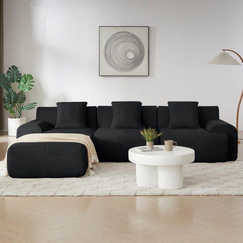 Bej Kadife Modüler Yönü Değiştirilebilir Puflu Köşe Koltuk - 288 cm - 259109